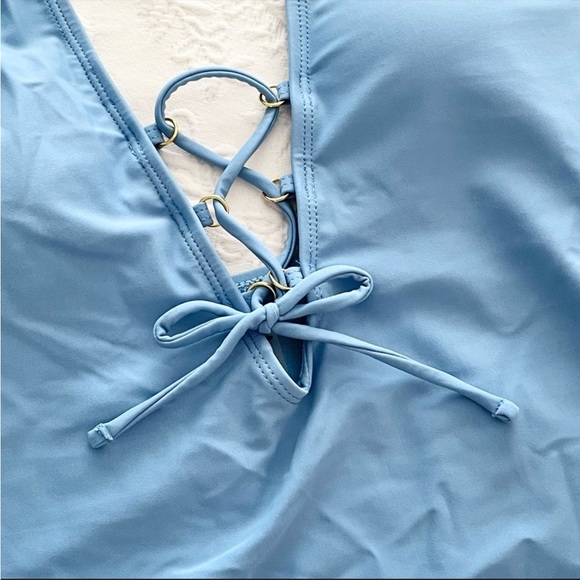 NWOT Lulus New Waves Light Blue Lace-Up One-Piece Swimsuit Small - Picture 3 of 6